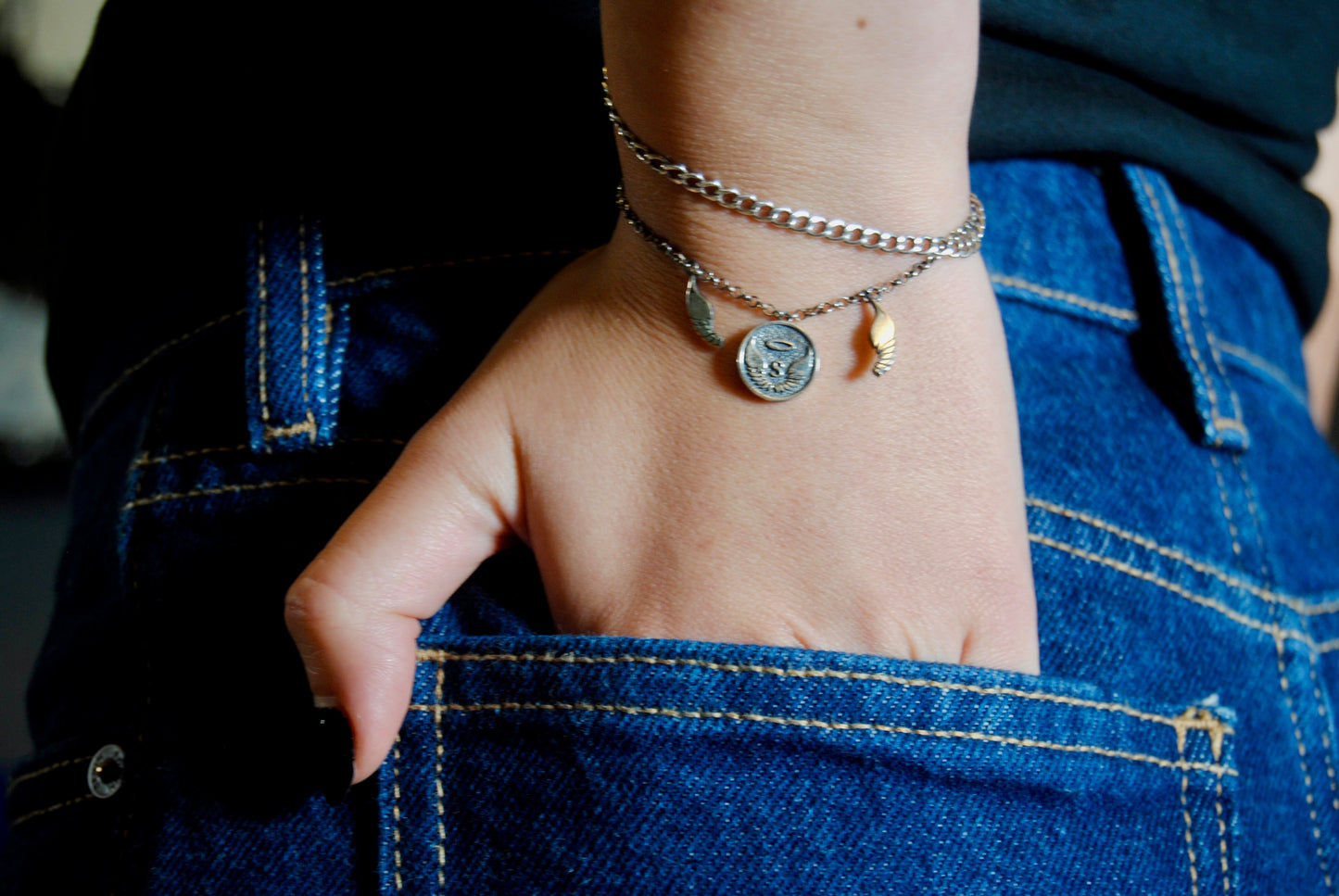 Two Tone Handcrafted Silver Bracelet